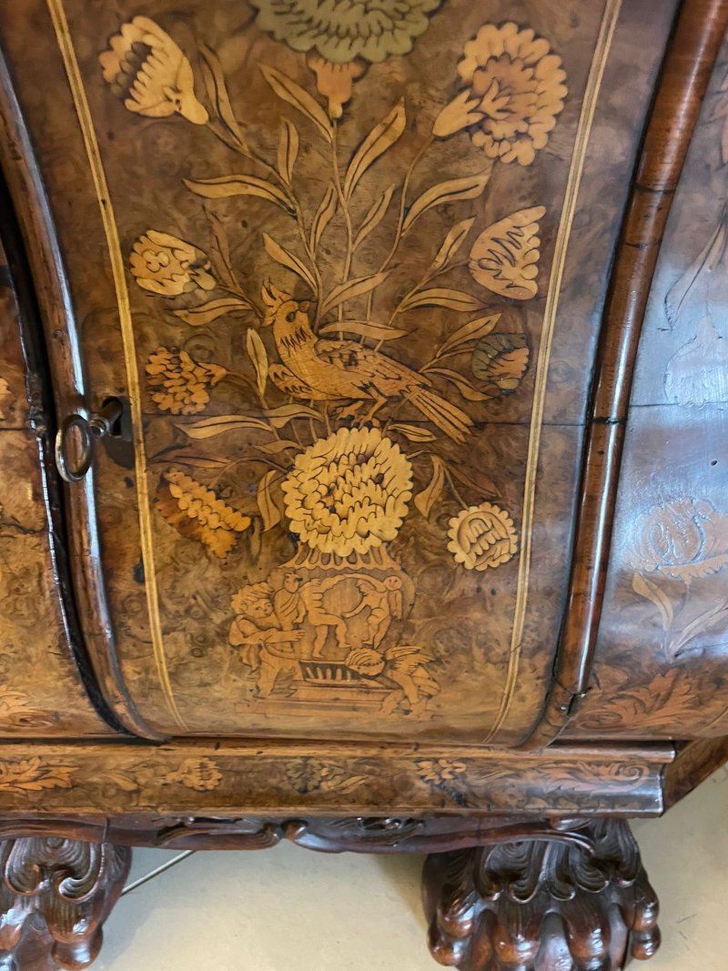 Antique 18th Century Quality Dutch Marquetry Inlaid Burr Walnut Display Cabinet - Image 15